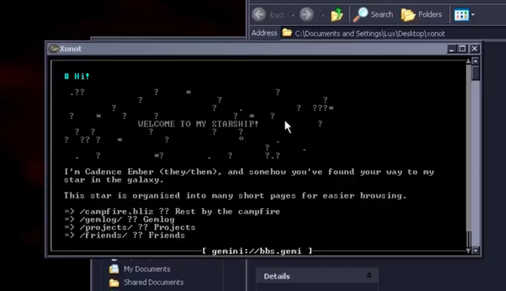 A screenshot of xonot running on a customized Windows XP install. It's displaying 
